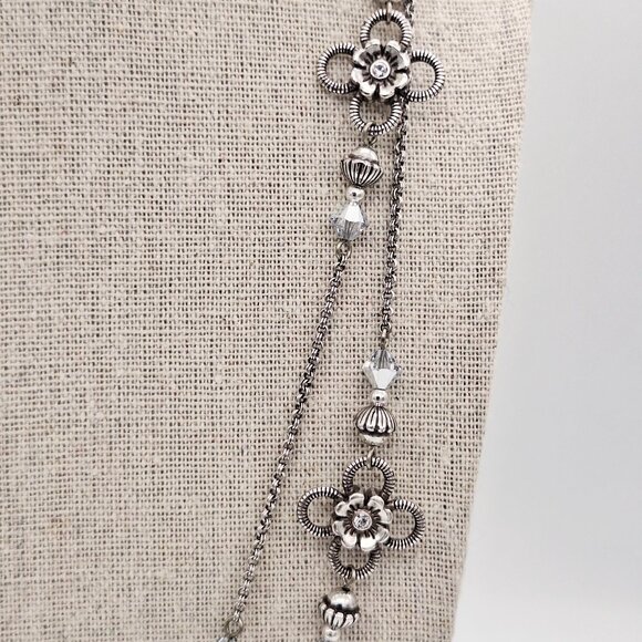 Brighton Joan of Arc Long Floral Station Silver Tone Crystal Necklace - Picture 5 of 9